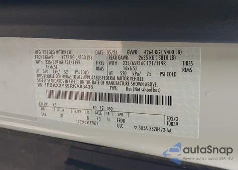 2024 Ford Transit-350 Passenger Van Xlt из США, поврежденный, VIN 1FBAX2Y89RKA83438